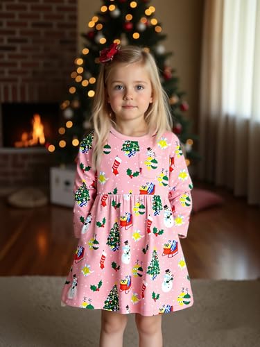 Toddler Girls Long Sleeve Dress Fall Winter Casual Cartoon Applique Party Knitted Cotton Shirt Dress2