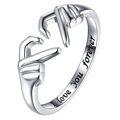 Dirfuny Claddagh-Ringe für Damen, 925 Sterling Silber Herzform Ringe I Love You Forever, Einstellbare Größe 6,5# bis 8#