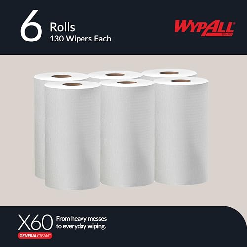 Image of WypAll GeneralClean X60 Cloths Multi-Task Cleaning Wipes (35421), Strong and Absorbent Towels, White (130 Sheets /Roll, 6 Rolls, 780 Sheet Total)