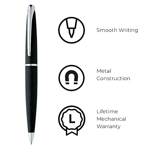 Image of Cross ATX Luxury Basalt Black Ballpoint Pen with Modern Chrome Trim - Medium Point, Smooth Writing, Presented in Premium Gift Box