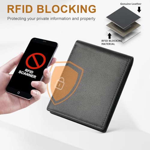 Genuine Leather Mens Wallet, RFID Blocking Bifold Wallet for Men with ID Window, 11 Credit Card Slots (Black)4