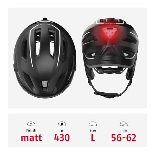 ABUS Stadthelm Pedelec 2.0 ACE - Fahrradhelm mit Rücklicht, Visier, Regenhaube, Ohrenschutz - für Damen und Herren - Schwarz Matt, Größe L