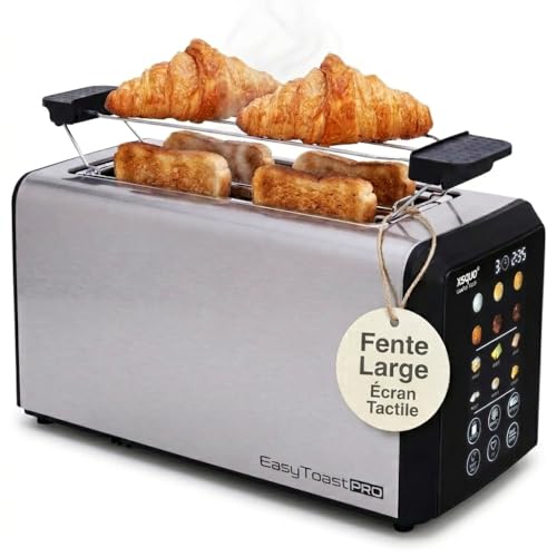 Grille Pain Intelligent avec Écran Tactile Toaster Motorisé (Auto Lift) Fente Longue 26cm Baguette Inox 6 Niveaux Dorage Décongélation Réchauffage Compte...