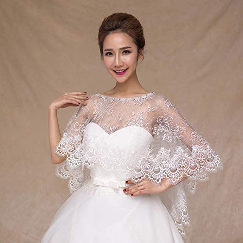 Women Floral Lace Wedding Cape Shawl Wrap for Bridal Capelet S3