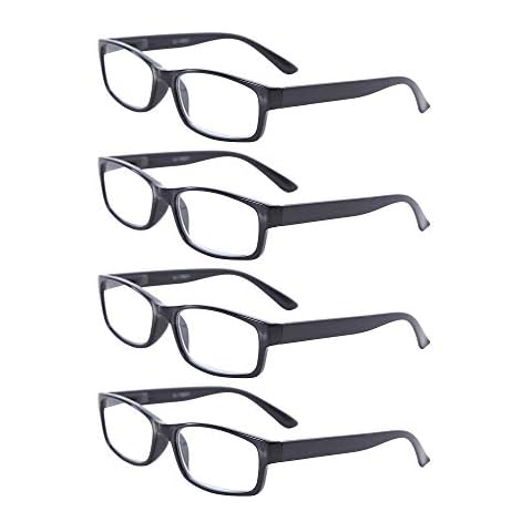 EYEGUARD Reading Glasses, 4 Pair Rectangular Black Lightweight Comfortable Readers Mens Women(+1.50 Magnification) Cover