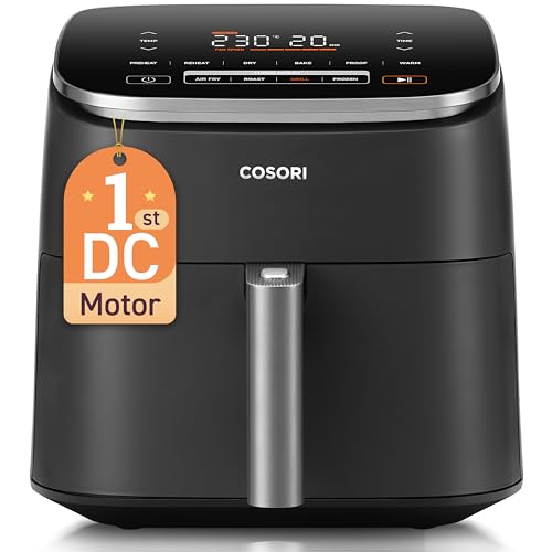 Cosori Freidora de Aire Turbo Blaze 6L, Air Fryer 9 in 1, co Motor DC 27dB, 46% Más Rápida, 30°C a 230°C, 9 funciones, 5 velocidades, 96% menos aceite, Suculenta y jugosa, apto para lavavajillas 1725W
