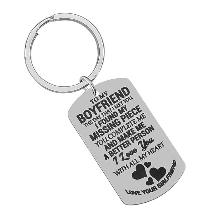 Porte-clés To My Boyfriend en acier inoxydable argenté taille medium pour homme