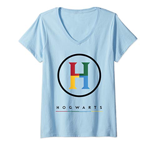Womens Harry Potter Hogwarts Four Colored 'H' Logo V-Neck T-Shirt