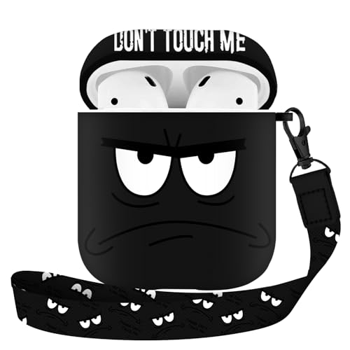 Image of for Airpods Case,Don't Touch Me Cool Cover with Lanyard Big Eyes Cute Cartoon for Airpods 2nd Generation Case,Soft Shockproof Cover for Women Men-Grey