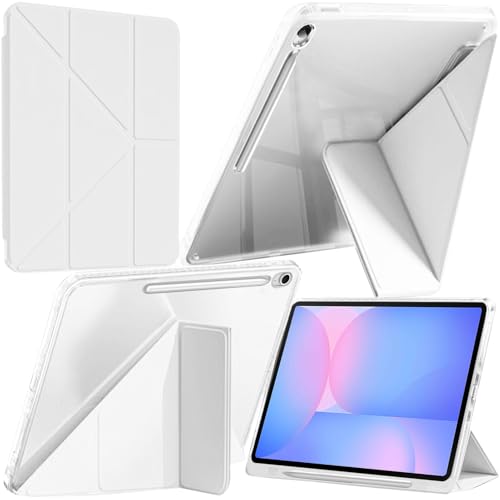 A-BEAUTY Case Compatible with Samsung Galaxy Tab S10 FE Plus 13.1 Inch 2025 (SM-X620/X626/X626B) with S Pen Holder, Shockproof Clear Cover, 6-in-1 Y-Shaped Trifold Stand, White