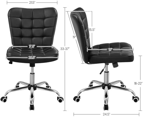 Yaheetech Modern Tufted Armless Desk Office Chair Faux Leather Upholstered Computer Chair with Adjustable Seat Height and Rolling Wheels for Home/Office, Black - Thumbnail 4