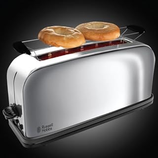 Russell Hobbs Grille Pain [Fente longue 2 Toasts/ 1 Tranche baguette] Victory Acier Inox (6 Niveaux de Brunissage réglables, Surélévation, Décongèle, Réchauffe viennoiserie, 1000W) Toaster 23510-56