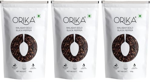 Image of Orika Malabar Bold Black Pepper Whole, 100g | Sabut Kaali Mirch | Premium Peppercorns with High Piperine Content (Pack of 3)