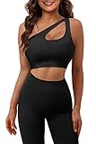 JZC Women's Workout Outfit 2 Pieces Seamless Yoga Leggings Padded Sport Bra Gym Clothes Sets Black Small