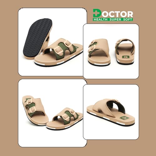 Image of DOCTOR HEALTH SUPER SOFT Men Comfortable Double Strap Slippers with Adjustable Buckles, Cushioned Footbed and Anti Slip Sole, Casual Everyday Wear Sliders for Indoor and Outdoor Use