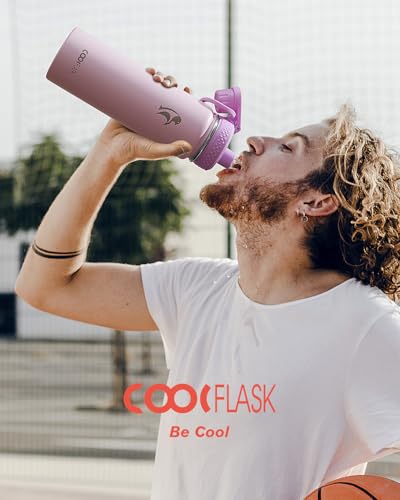 Image of Coolflask 40 oz Water Bottle Insulated with Straw & 3 Leakproof Lids