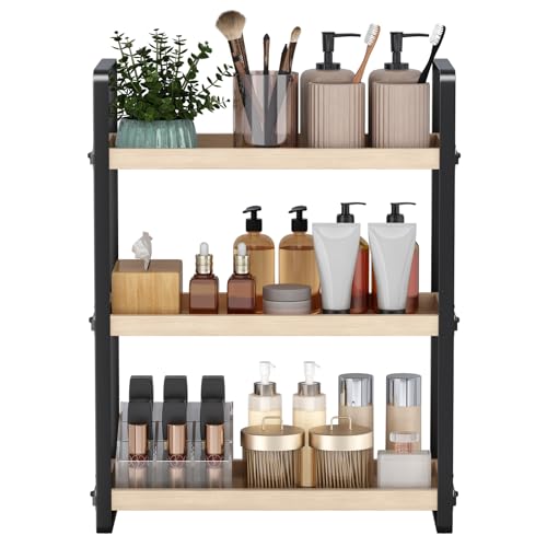 Image of HNRLOY Bathroom Counter Organizer,Bathroom Countertop Organizer,Counter Shelf,Countertop Storage,Organization and Storage,Makeup Shelf,Sink Caddy(Burlywood 3 Tier)