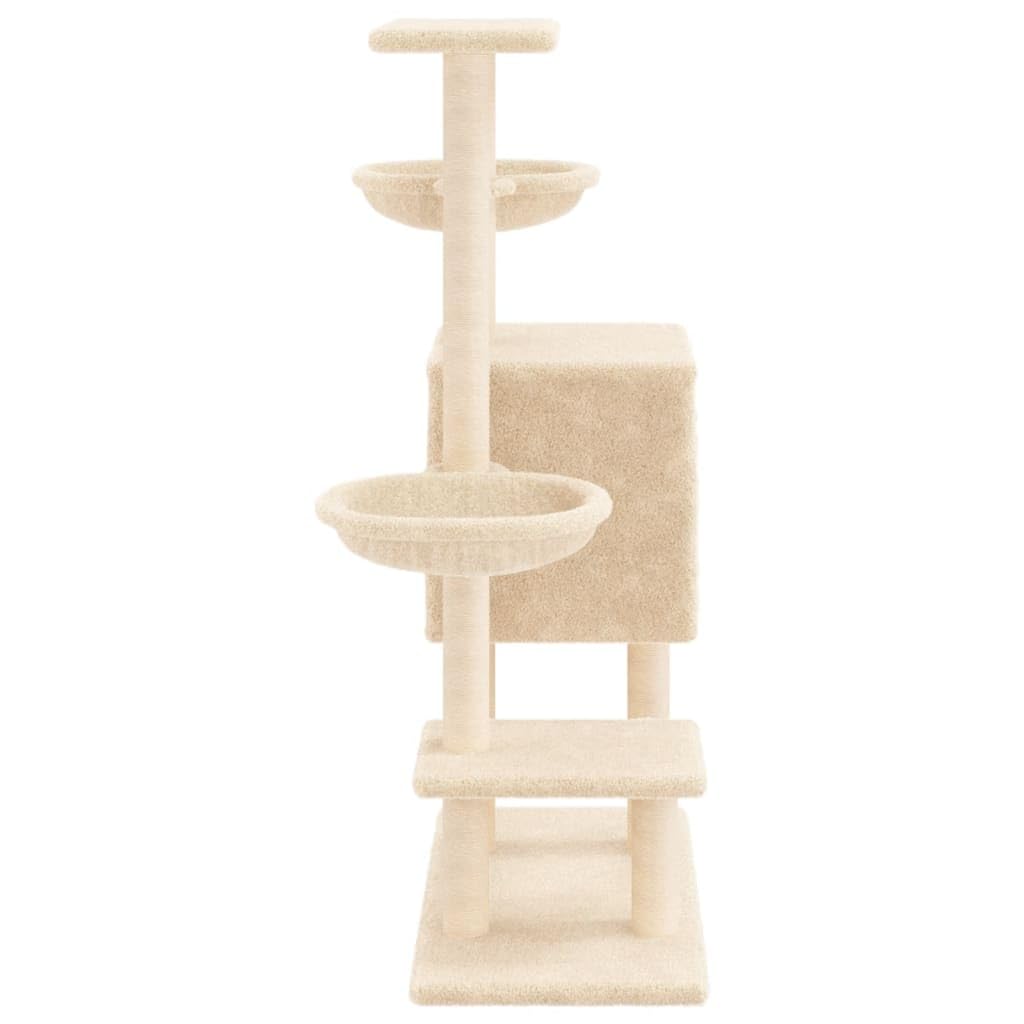 Kratzbaum Mit Sisal-Kratzsäulen Creme 117 cm | Alles-in-einem-Katzenturm, Katzenhöhle Mit 2 Körben, Weicher Plüschbezug, Liegeflächen