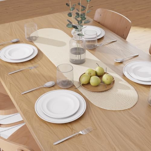 Image of Encasa XO Table Runner for 4 Seater | Handmade Ribbed Style Cotton | 30x122 cm | Off White | for Dining & Center Table