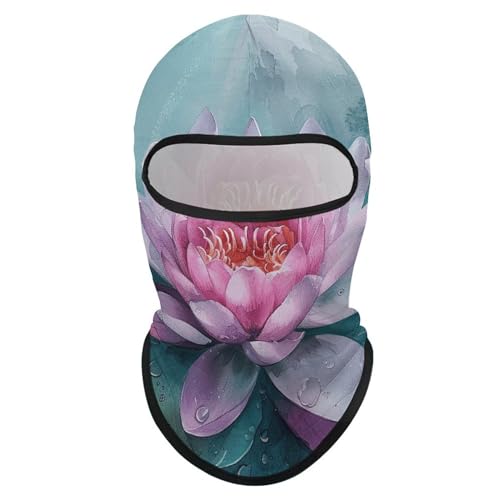 Balaclava para hombres, máscara de esquí para mujeres con diseño de flor de lirio de agua melocotón. Cubierta facial completa para ciclismo miniatura 7
