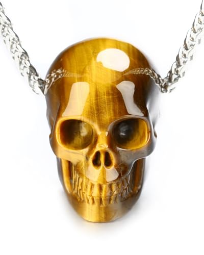 Skullis Necklace of Quartz/Black Obsidian Hand Carved Gem Crystal Skull Pendant for Men Women, Handmade One of A Kind Gift, Crystal Healing Skull Jewelry On The Go.2