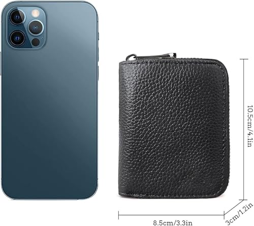 Image of VOGARD RFID 12 Card Slots Leather Credit Card Holder Small Zipper Card Case Wallet for Women & Men (POP69-Black)