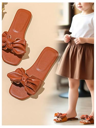Image of GORGLITTER Girl's Bow Slip on Sandals Square Open Toe Flat Sandals for Outdoors