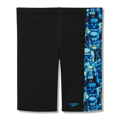 Image of Speedo Boys Print Panel Jammer Swimmers Black Size 7-8 Years