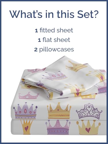 Image of Kids Queen Princess Crowns Bed Sheets - 4 Piece Princess Crowns Sheet Set