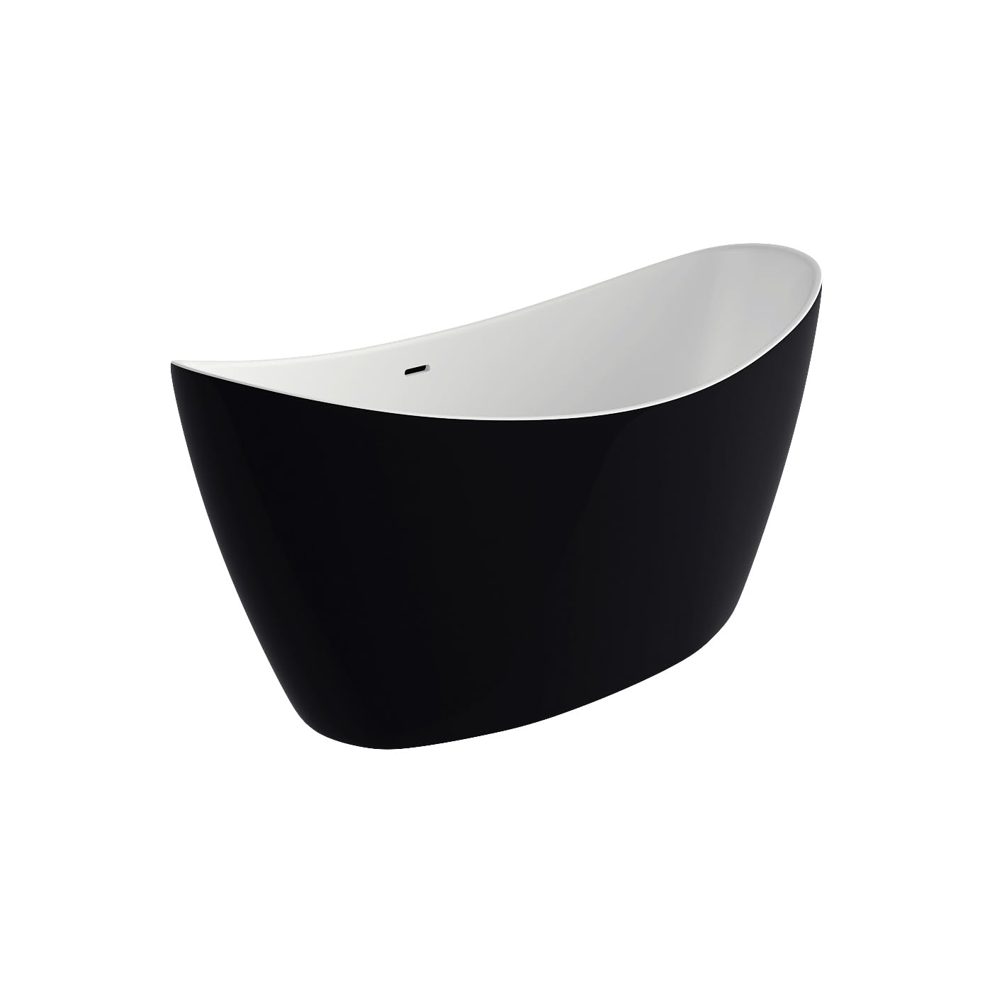 MSV Corbin Bañera Isla Oval 170 cm Acrílico Negro Mate Bañera Compacta 1 Plaza con Bonde Pop-up y Trop-Lleno Lineal Integrado