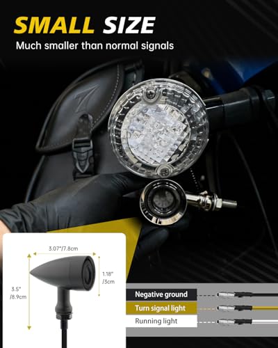 Image of TSUNG Universal Motorcycle LED Turn Signals Lights Small Bullet Front Rear Blinkers Tail Lights for Cruiser Chopper Bobber Cafe Racer Street Bike (RING-Black, White&Amber)