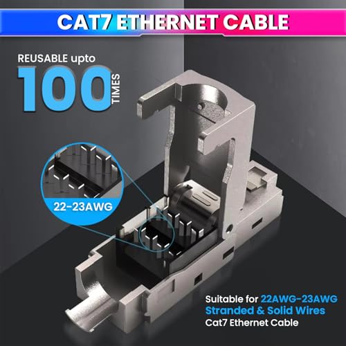 Image of amiciTools RJ45 CAT7 Reusable Ethernet Termination Plug - Shielded Modular Zinc Alloy Field Plug, Tool-Free, Compatible with 22-23AWG, 6.0-8.0mm OD, 10Gbps Network Termination Plug for DIY & Pro Use