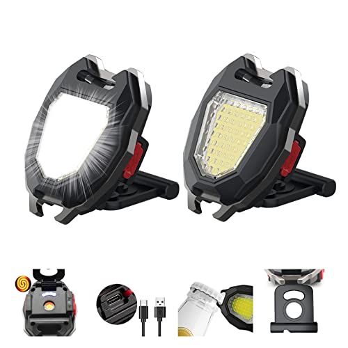 2 x LED-COB-Taschenlampe mit Feuerzeug, max. 2000 Lumen, superhell, 7 Lichtmodi, mit Magnetfuß und klappbarer Halterung, Flaschenöffner, für Camping, Angeln, Wandern und Notbeleuchtung Cover