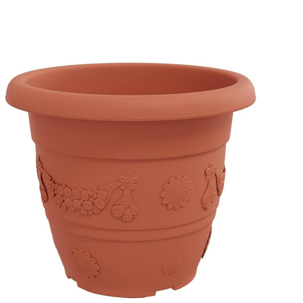 24er Set Blumentopf rund Ø 34 x 28 cm, Pflanztopf Kunststoff in Ziegelrot, wetterfester Pflanzkübel für Garten, Balkon und Innenbereich, robuster Blumentopf mit Entwässerungslöchern
