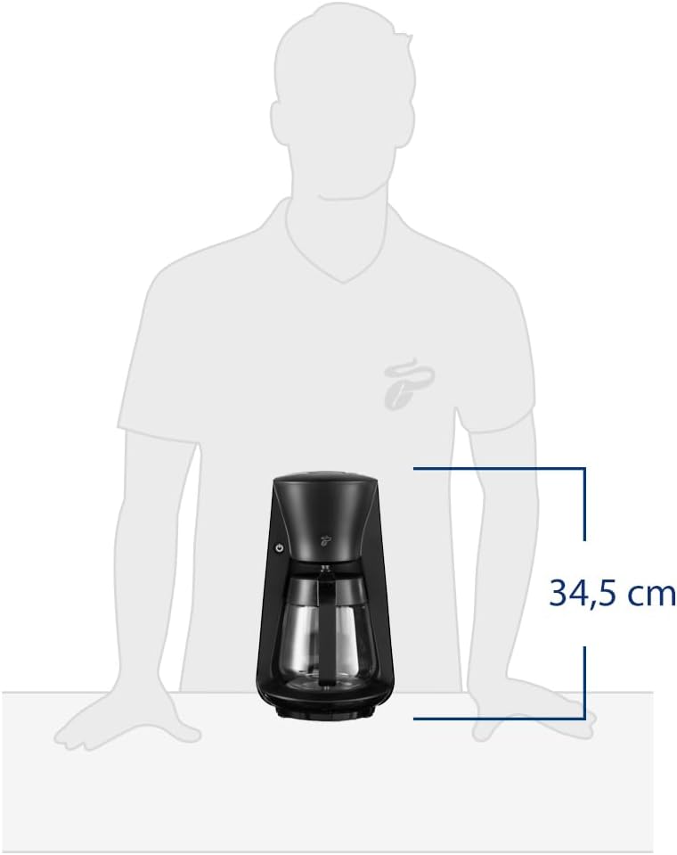 Tchibo Let's Brew Filter Coffee Machine size comparison, showing its height of 34.5 cm next to a person.