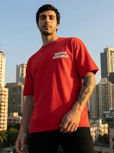 Image of TOXA Men's Pure Cotton Oversized Fit Tshirt | Oversized Baggy Fit Tee with Drop Shoulder | Cool and Stylish Graphic Printed Design Half Sleeve T-Shirt (Available Sizes: S to 2XL)