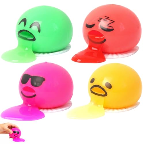 4PCS Puking Ball Creative Egg Squishy Set for Social Entertainment Fun Puking Ball Play Four Vibrant Colors Red Purple Yellow Green Compact Design for Party Games