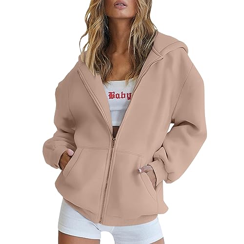 Piumino invernale da donna con cerniera, casual, alla moda, felpa con cappuccio e felpe, oversize, scollo rotondo, vestibilità larga, cappotto da donna spesso, cachi, XXL Piumino invernale da donna con cerniera, casual, alla moda, felpa con cappuccio e felpe, oversize, scollo rotondo, vestibilità larga, cappotto da donna spesso, cachi, XXL