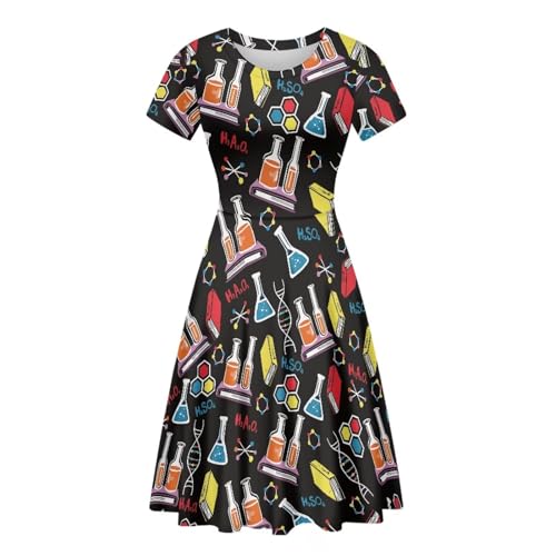 Image of POLERO Women Puffy Swing Elegant Party Midi Dresses Short Sleeve Round Neck A-Line Dress