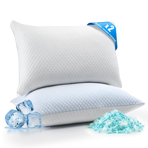 UNIKOME Oreiller rafraîchissant 40x60CM Lot de 2, Oreiller en Mousse à mémoire de Forme Double Face, Oreiller rafraîchissant Froid/Chaud Amovible, Bleu...