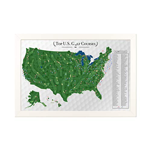 Push Pin Travel Maps Customizable Wall Art - Top Golf Courses USA Map - Textured White - Framed Pin Map, Includes 150 Pins - Handcrafted in USA - 27.5" x 39.5"