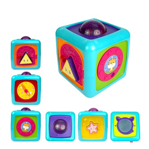 Image of Genie's Toy Bus Montessori Activity Education Cube with Light & Music for Toddlers I Early Learning Fine Motor Skills Development Educational Toy I 6 in 1 Shape Sorter Toy for Kids Age 4+ Months