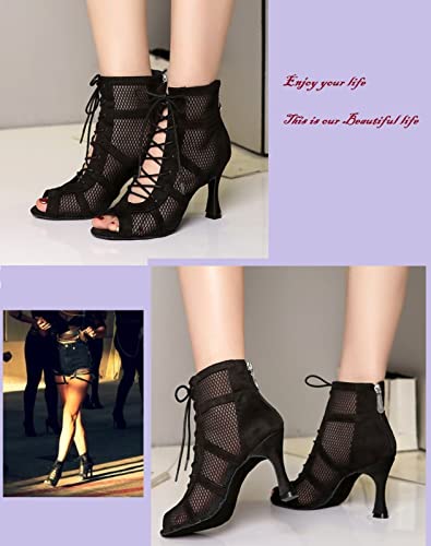 Weisper Women's Latin Dance Shoes Ballroom Peep Toe Ankle Boots Ballroom Salsa Jazz Bachata Tango Performance(9.5,S951-Heel 3Inch) #TOP3