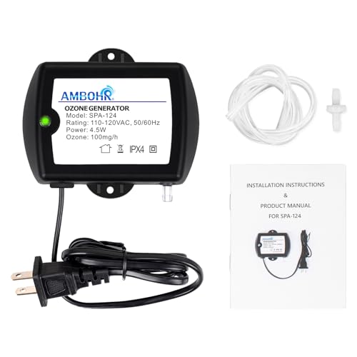 EcoPooluxe Spa-124 Ozone Generator, 100mg/h Ozone Generator for Cold Plunge, Hot Tub, Mini Portable Ozone Generator Water with Check Valve & PVC Hose