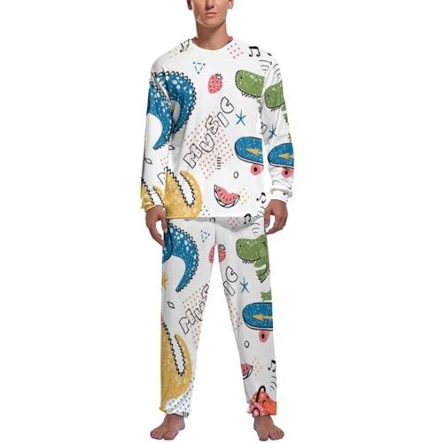 Pijama homme dinosaure : ensemble haut et bas manche longue en coton doux pour la nuit