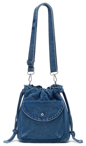 Womens Small Denim Shoulder Crossbody Bag Canvas Bucket Tote Bag Drawstring Lightweight Phone Purse Handbags2