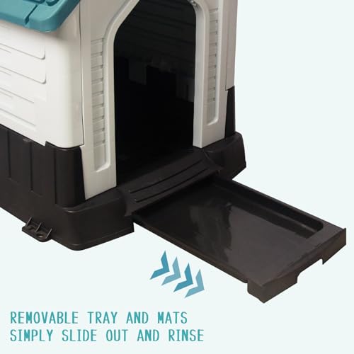 Dog House Indoor Outdoor Durable Waterproof Pet Plastic Dog House for Medium Large Dogs Insulated Puppy Shelter Kennel Crate with Air Vents and Elevated Floor (Blue, 33.1" Wx27.4 Dx30.1 H) - Image 5