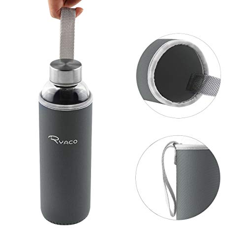 Image of Ryaco 550ml /18oz Water Bottle, Portable Glass Water Bottle with Sleeve for Hot and Cold Drinks, BPA Free, Glass Bottle with Sponge Brush, Dishwasher Safe