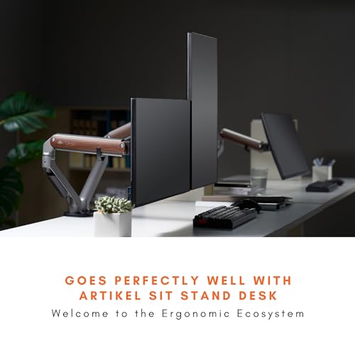 Image of ARTIKEL Monitor Desk Mount Adjustable Spring Assisted Monitor Arm VESA Mount with C Clamp Grommet Mounting Base Computer Monitor Stand (Sleek Spacegray Wood, Dual)
