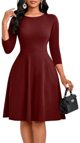 KnoInt Women’s Elegant Long Sleeve A Line Midi Dresses Casual